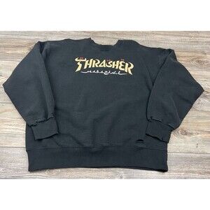 Thrasher Magazine Sweatshirt Mens Size Medium Black Crewneck Pullover HOLES!